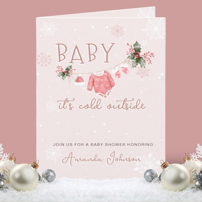 Invitation Pink Winter Son Baby shower Froid Extérieur (Créateur téléchargé)