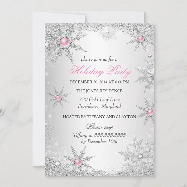 Invitation Pink Winter Wonderland Christmas Holiday Party 4a (Devant)