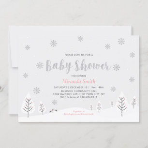 Invitation Pink Winter Wonderland, Fille Baby shower saupoudr
