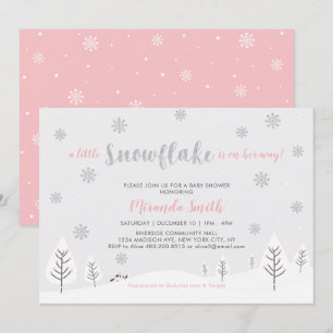 Invitation Pink Winter Wonderland, Fille Baby shower/Saupoudr