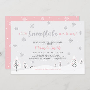 Invitation Pink Winter Wonderland, Fille Baby shower/Saupoudr