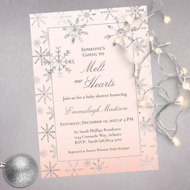 Invitation Pink Winter Wonderland Snowflake Baby shower (Créateur téléchargé)