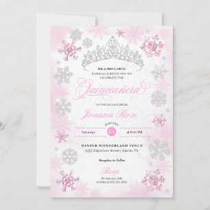 Invitation Pink Winter Wonderland Snowflake Quinceanera