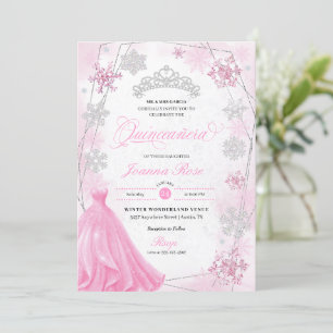 Invitation Pink Winter Wonderland Snowflake Quinceanera
