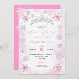Invitation Pink Winter Wonderland Snowflake Sweet 16