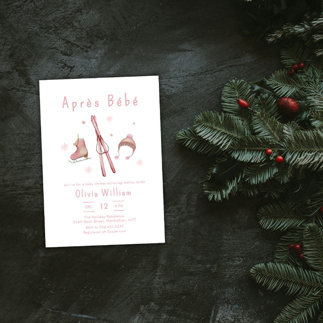 Invitation Pink Winter Woodland Après Bébé Ski Baby Shower  (Pink Winter Woodland Après Bébé Ski Baby Shower Invitation)