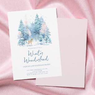 Invitation Pink Woodland Winter Wonderland 2e fête d'annivers