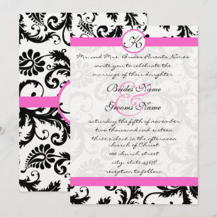 Invitation Pink Yarrow et Black Mariage damassé