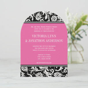 Invitation Pink Yarrow Monogramme Floral Mariage damassé