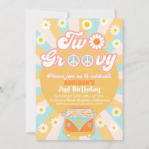 Invitation Pink Yellow Blue Deux Super Retro 2e anniversaire