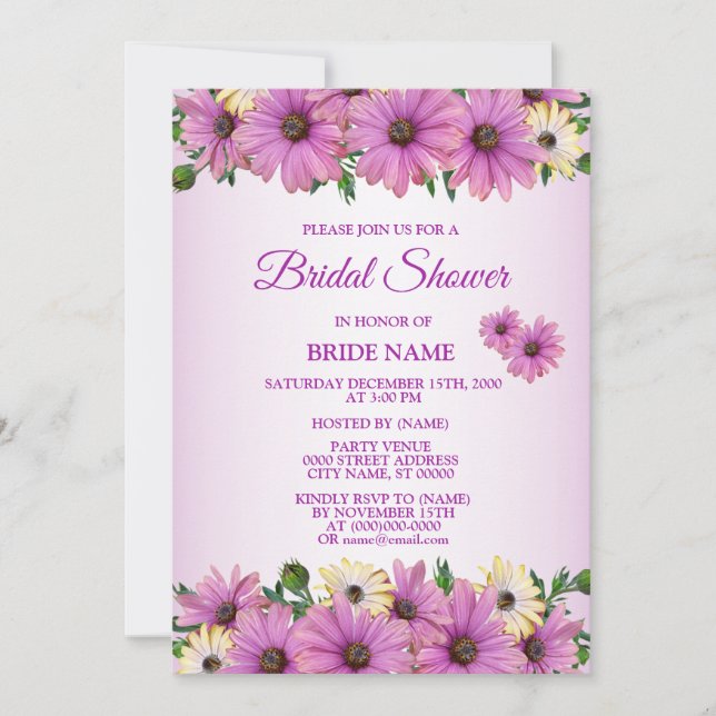 Invitation Pink Yellow Floral Rustic Bridal Shower Party (Devant)