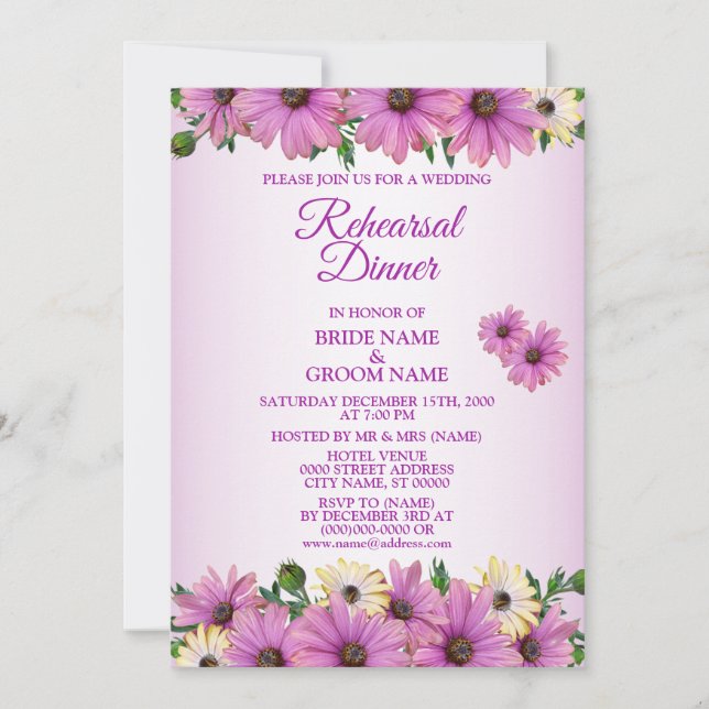 Invitation Pink Yellow Floral Rustic Wedding Rehearsal Dinner (Devant)