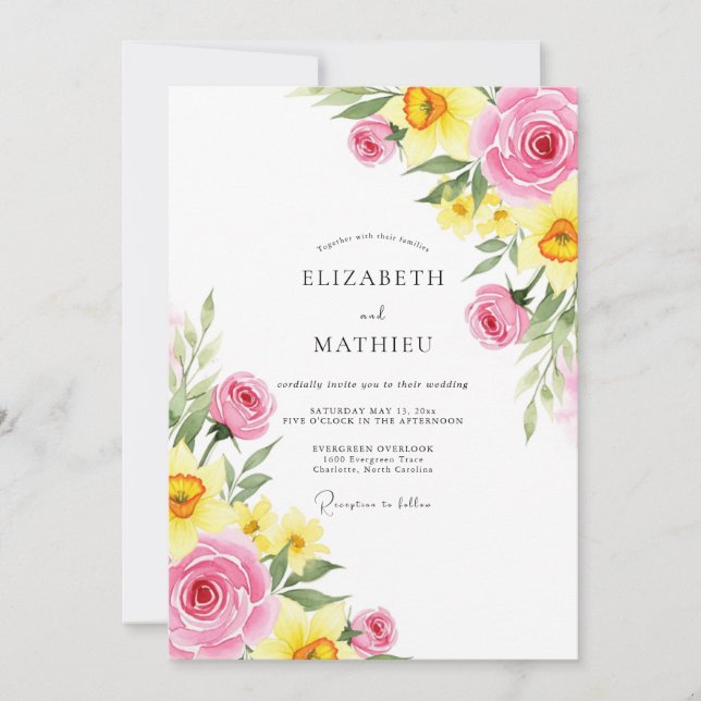 Invitation Pink Yellow Jubilant Spring Wedding (Devant)