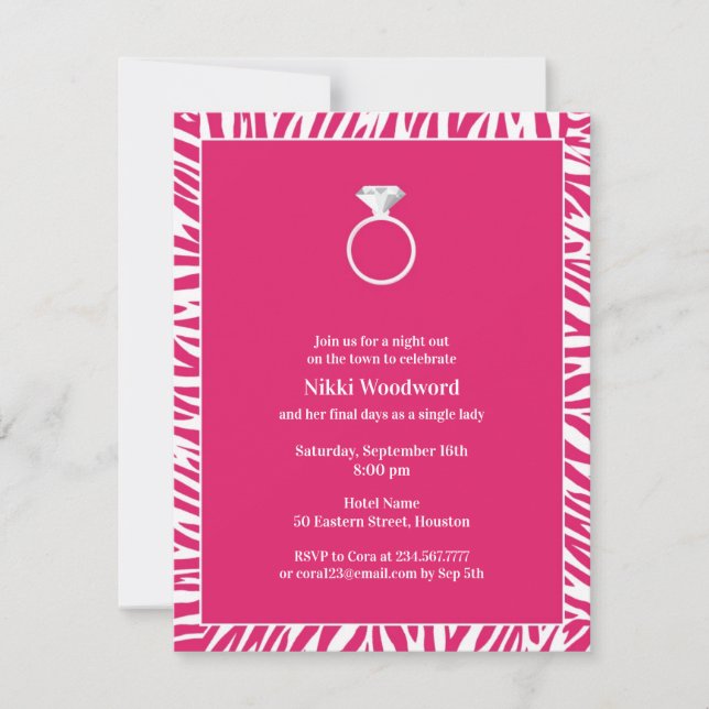 Invitation Pink Zebra Bachelorette Party Appartement Invitati (Devant)
