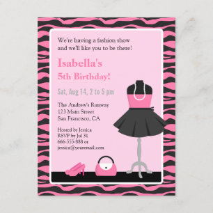 Invitation Pink Zebra Print Fashion Show Girls Birthday Party