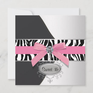 Invitation Pink Zebra Sweet 16 Anniversaire