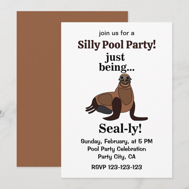 Invitation Pinnipeds Seal Funny Pool Party (Devant / Derrière)
