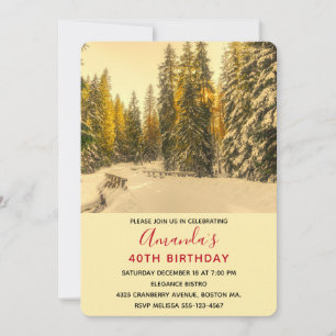 Invitation Pins couverts de neige Forêt Photo Anniversaire