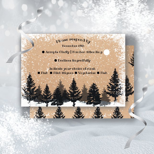 Invitation Pins de bois Hiver Neige RSVP Menu Choix (Créateur téléchargé)