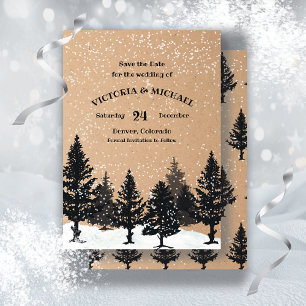 Invitation Pins de bois Neige d'hiver Sauvez la date