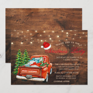 Invitation Pins de Camion Rouge, Fête de Noël en Bois