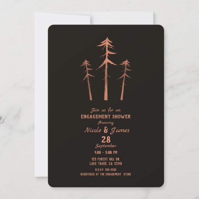Invitation Pins de cuivre bronze hauts Engagement rustique (Devant)