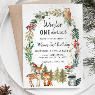 Invitation Pins de forêt Onederland Anniversaire hivernal