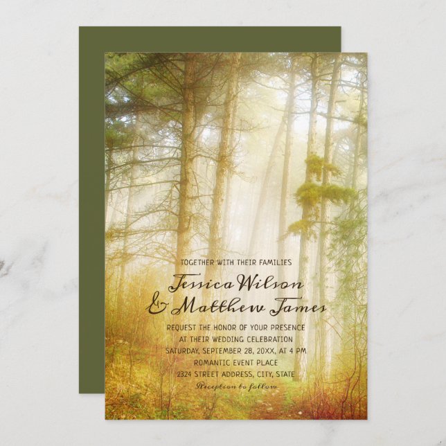 Invitation Pins de Forêt Rustique Mariage campagnard romantiq (Devant / Derrière)