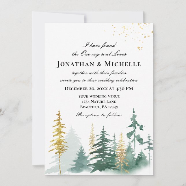 Invitation Pins de forêt tout en un Mariage chrétien (Devant)