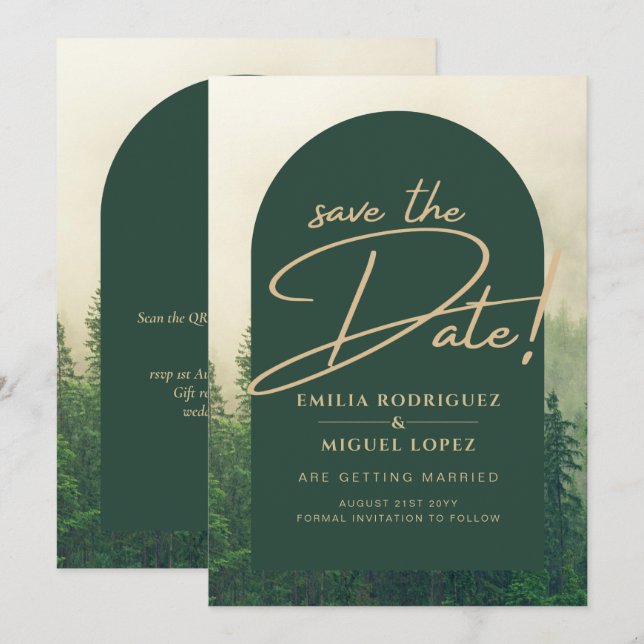 Invitation Pins de la forêt verte Mariage SAVE DATE (Devant / Derrière)