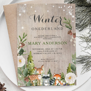 Invitation Pins des bois Hiver Onederland anniversaire