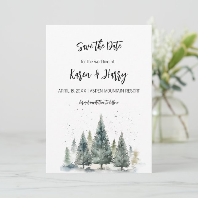 Invitation Pins d'hiver de vacances Enregistrer la date Aquar (Debout devant)