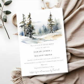 Invitation Pins d'hiver Paysage de neige Couples Douche