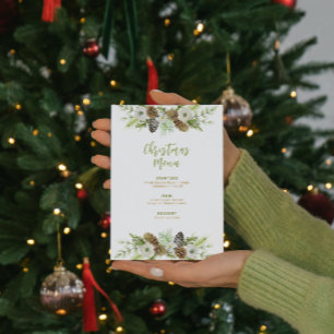 Invitation Pins floraux verts Wreath Christmas Menu