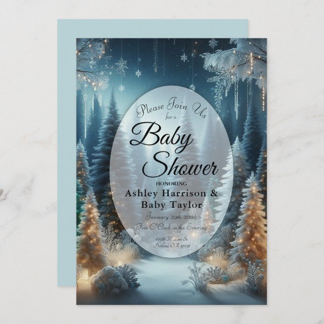 Invitation Pins givrés dans le Baby shower d'hiver (Devant / Derrière)