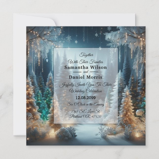 Invitation Pins givrés dans une lueur hivernale de mariage (Devant)