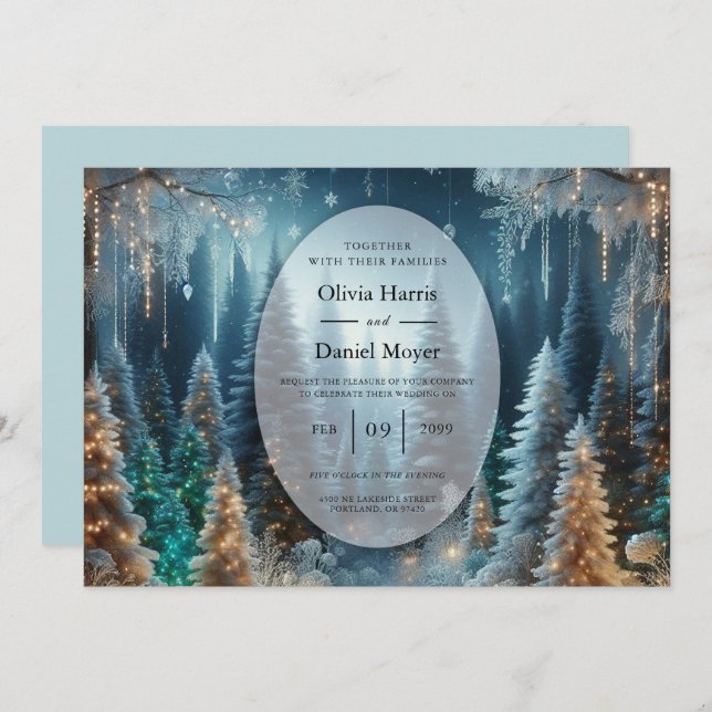 Invitation Pins givrés en hiver Mariage (Devant / Derrière)