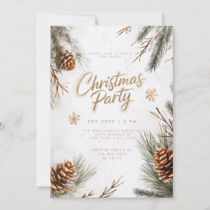 Invitation Pins neigeux Pinecones Snowflakes Gold Christmas
