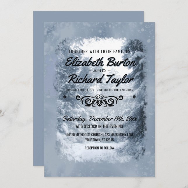 Invitation Pins rustiques Blue Winter Wonderland Mariage (Devant / Derrière)