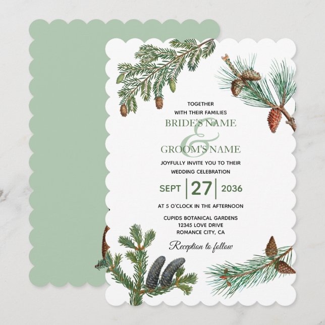 Invitation Pins rustiques Mariage de verdure forestière (Devant / Derrière)