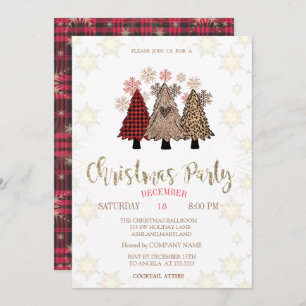 Invitation Pins Snowflakes Buffalo Plaid Christmas
