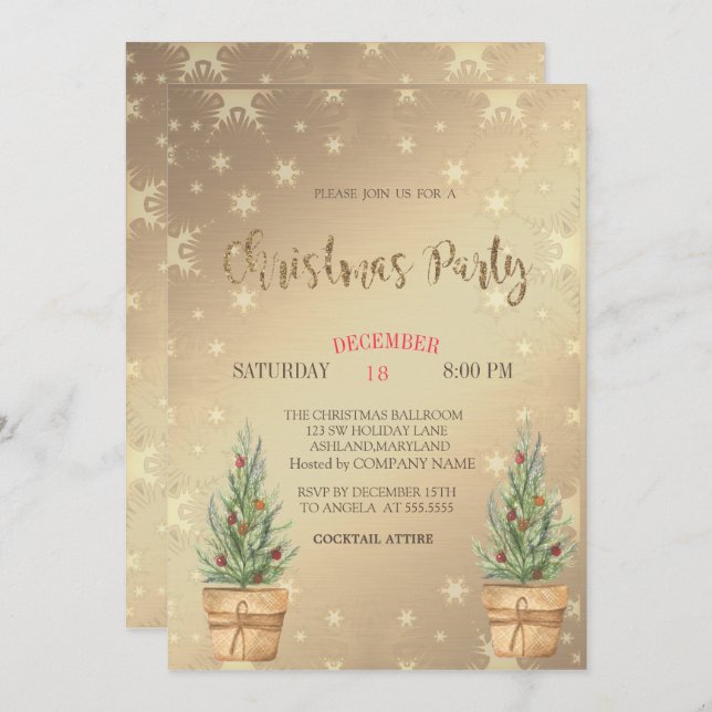 Invitation Pins, Soirée de Noël Or (Devant / Derrière)