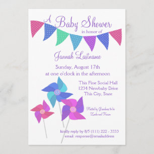Invitation Pinwheel et Polka Dot Pennants Baby shower