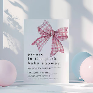 Invitation Pique-nique à Park Pink En vichy Bow Baby shower b