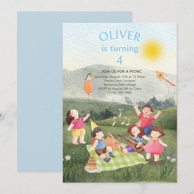 Invitation Pique-nique Amusant Anniversaire Garçon Garden Par (Devant / Derrière)