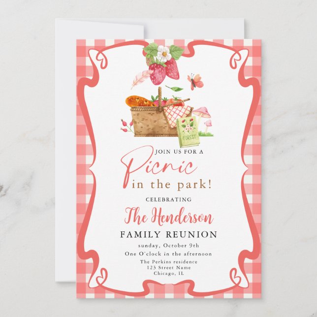 Invitation Pique-nique amusant en rouge d'été pour réunion de (Devant)