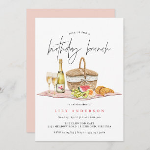 Invitation Pique-nique aquarelle   Joli Brunch d'anniversaire