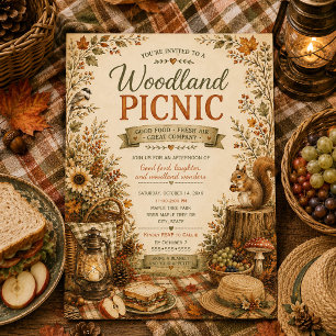 Invitation Pique-nique automnal rustique en forêt