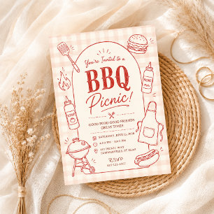 Invitation Pique-nique BBQ Rétro Fête en plein air Party d'ét