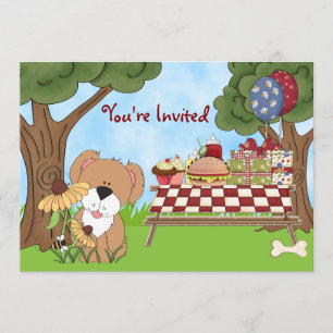 Invitation Pique-nique d'Anniversaire de Chien mignon ~ Fille